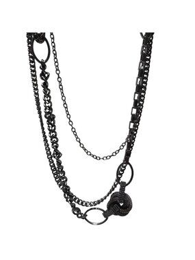 Steampunk Layered Gunmetal Chain Necklace Knot Ring Accents Fashion Jewelry